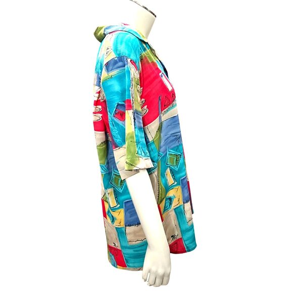 Alfred Dunner 12 Abstract Print Shirt Boldwear Retro Colorblock Artwear Blouse - Picture 8 of 13